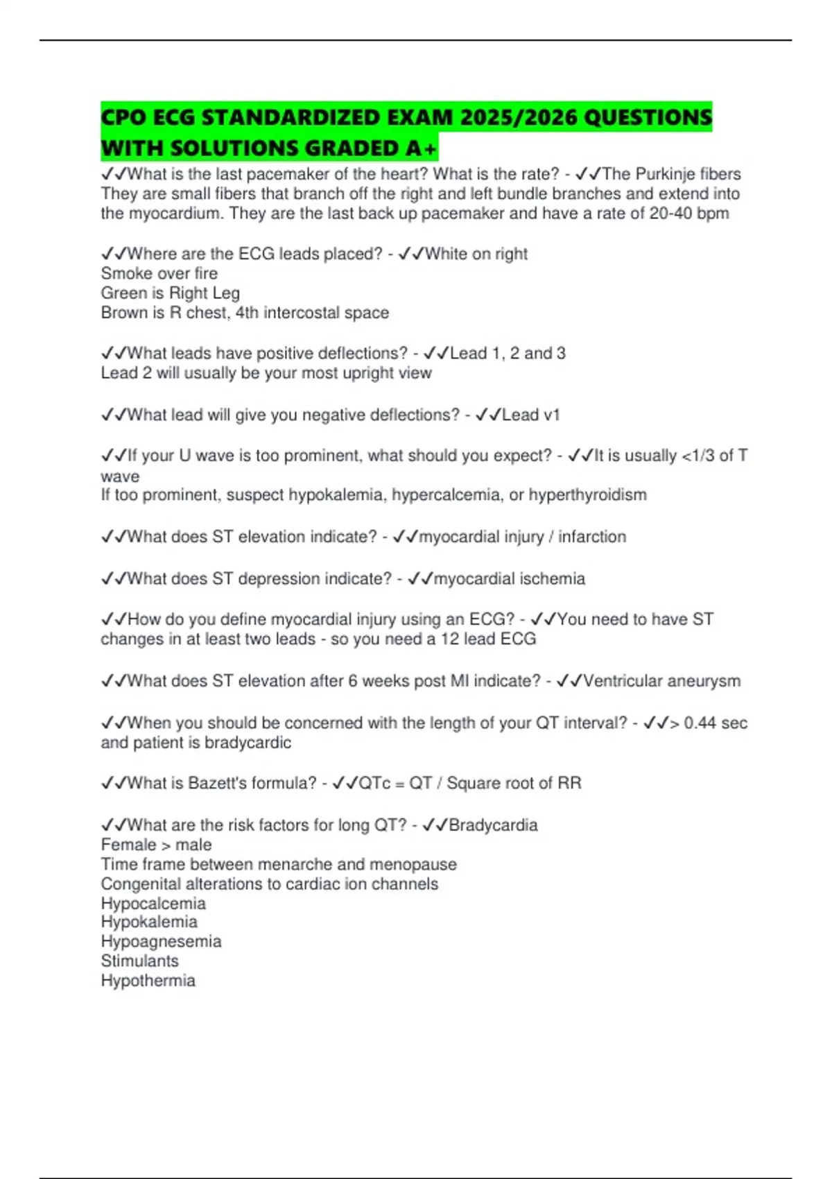 CPO ECG STANDARDIZED EXAM 2025/2026 QUESTIONS WITH SOLUTIONS GRADED A+ ...