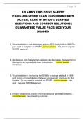 US ARMY EXPLOSIVE SAFETY  FAMILIARIZATION EXAM 2025&vert; BRAND NEW  ACTUAL EXAM WITH 100&percnt; VERIFIED  QUESTIONS AND CORRECT SOLUTIONS&vert;  GUARANTEED VALUE PACK&vert; ACE YOUR  GRADES&period;