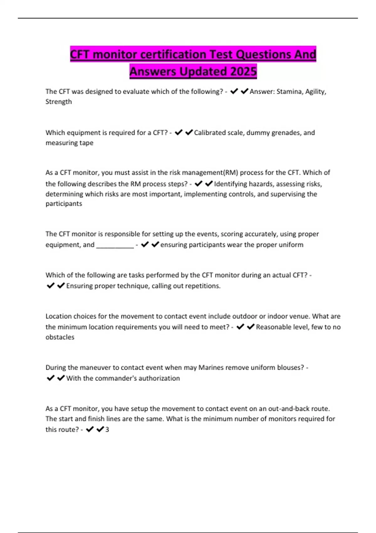 CFT monitor certification Test Questions And Answers Updated 2025 E X CFT monitor certification Test Questions And Answers Updated 2025 E X