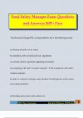 Food Safety Manager Exam Questions and Answers 100&percnt; Pass