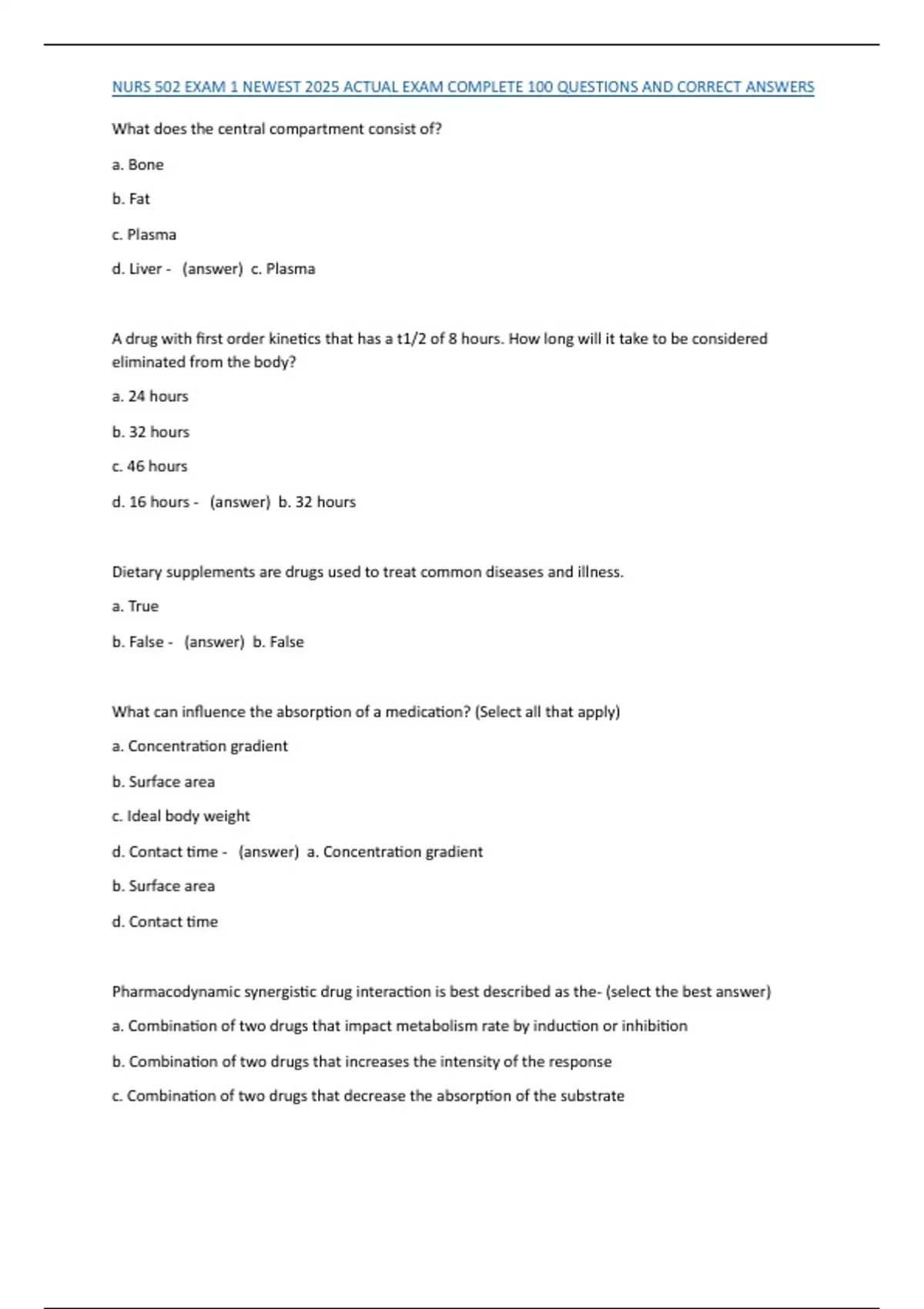 NURS 502 EXAM 1 NEWEST 2025 ACTUAL EXAM COMPLETE 100 QUESTIONS AND ...