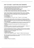 NUR 102 EXAM 1 QUESTIONS AND ANSWERS