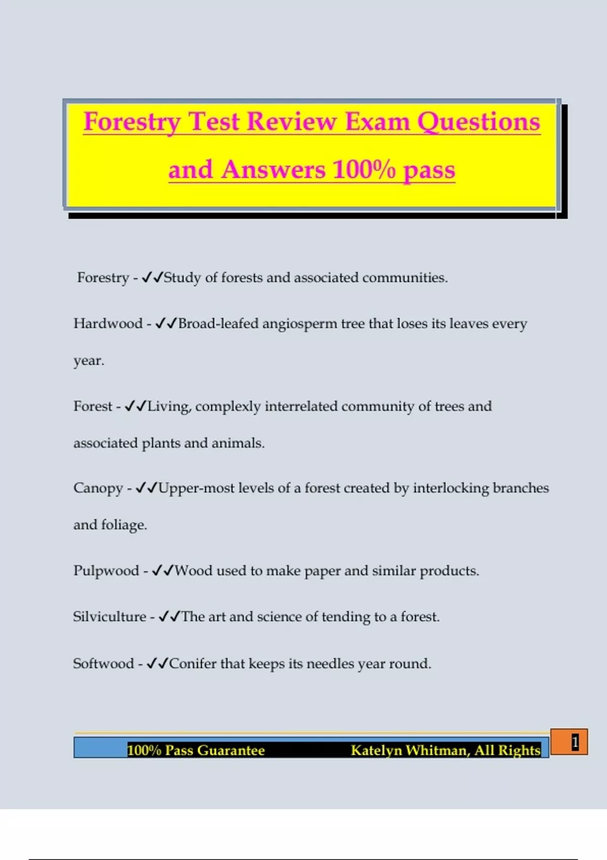 Forestry Bundled Exams Questions and Answers 100% Pass Guaranteed ...