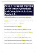 Action Personal Training Certification Questions and Complete Solutions Graded A&plus;