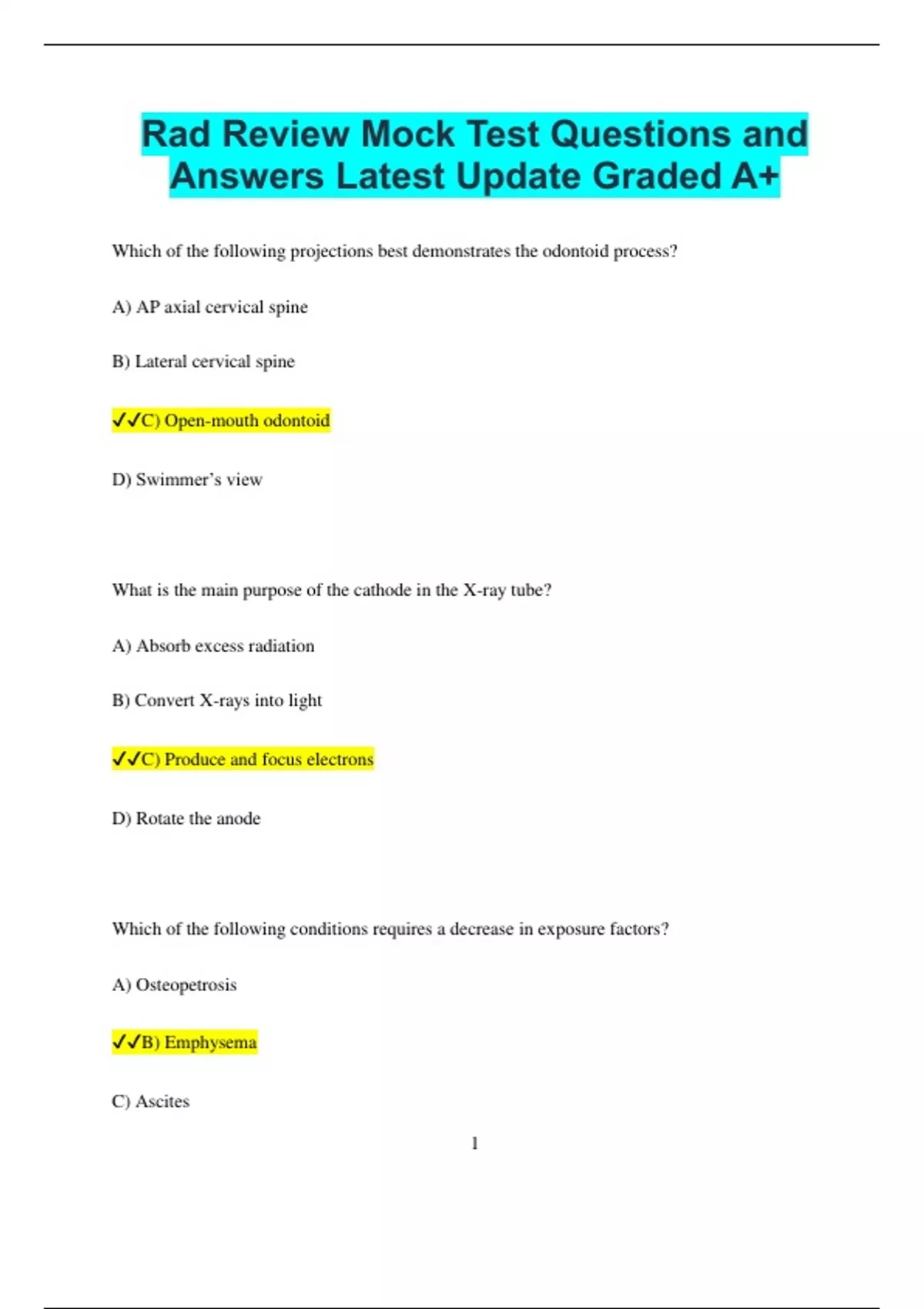 Rad Review Mock Test Questions and Answers Latest Update Graded A+ ...