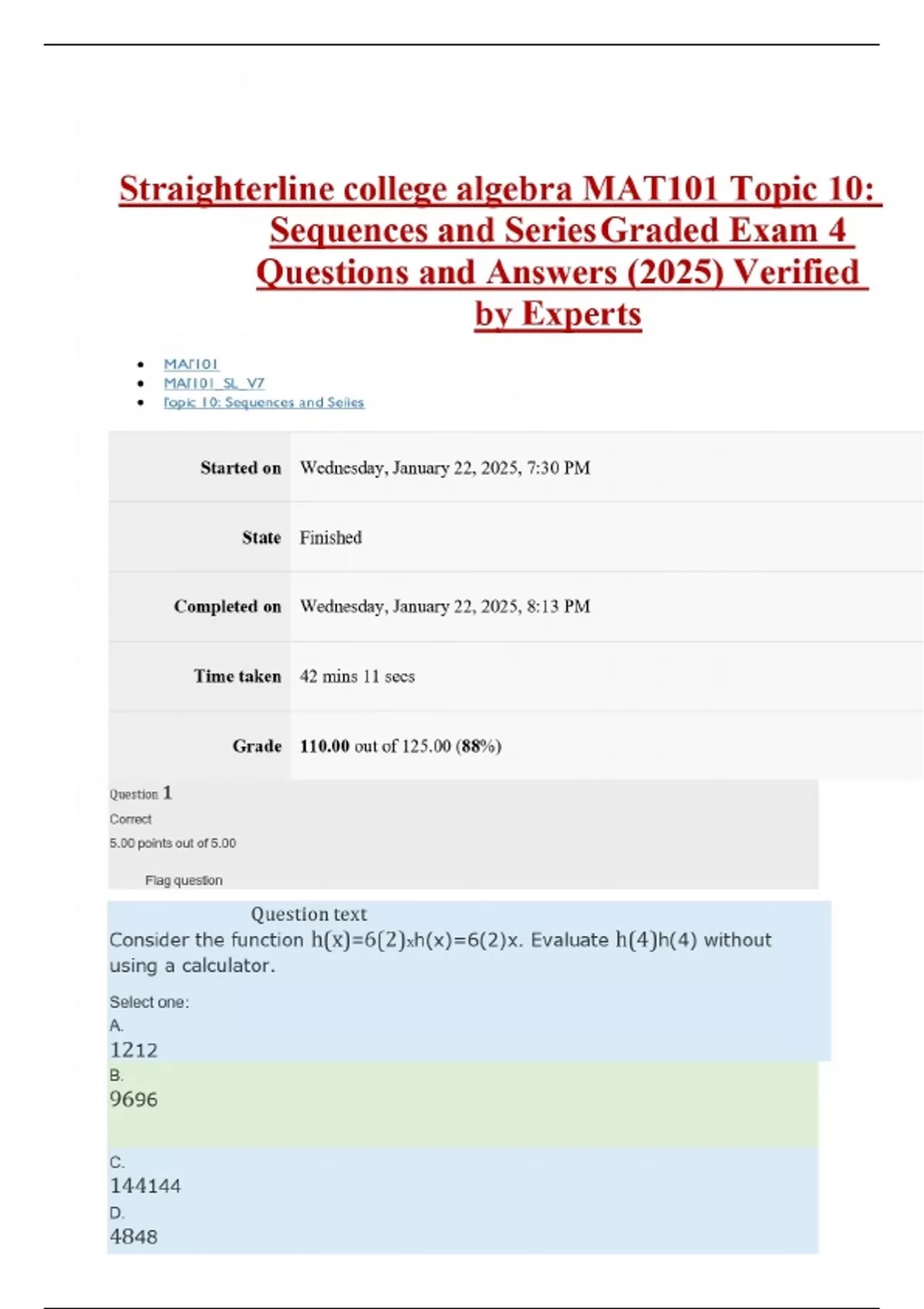 Straighterline college algebra MAT101 Topic 10: Sequences and Series ...