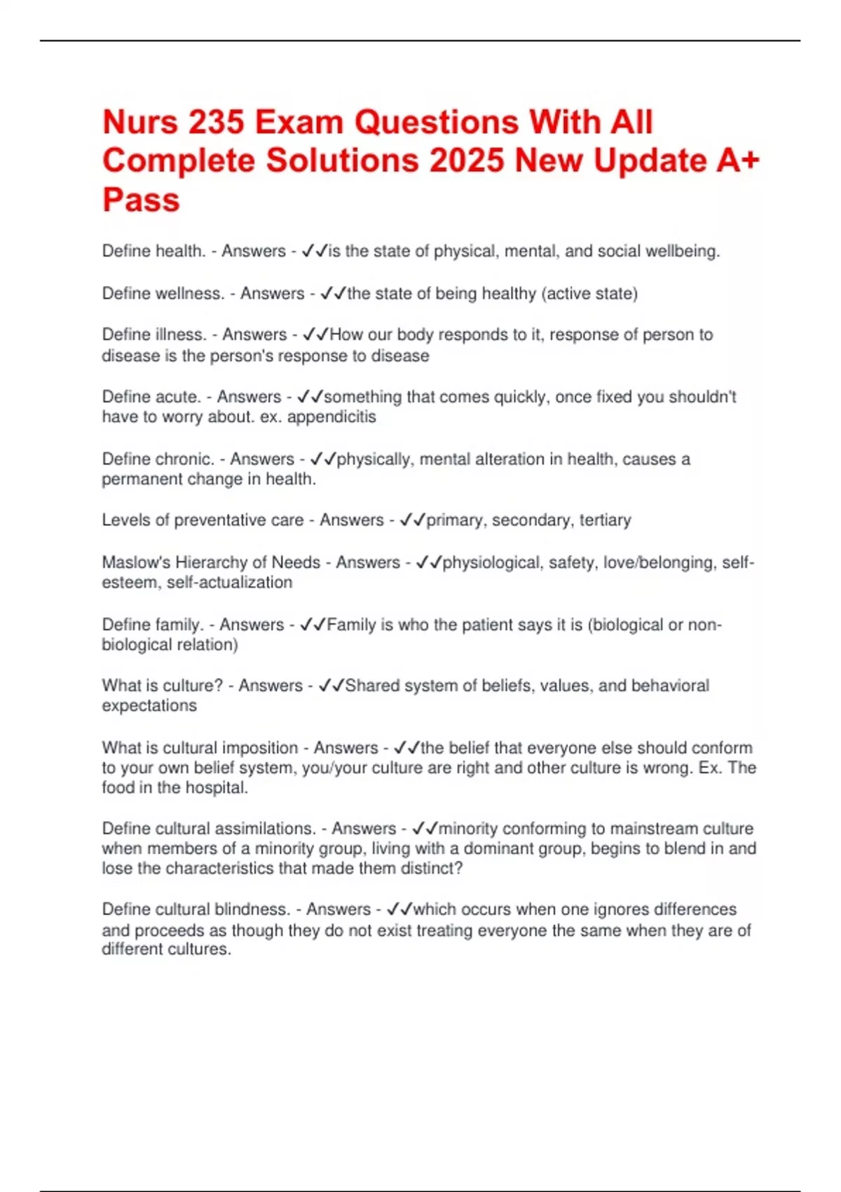 Nurs 235 Exam Questions With All Complete Solutions 2025 New Update A+ ...