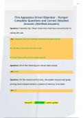 Fire Apparatus Driver&sol;Operator - Pumper  Complete Questions and Correct Detailed  Answers &lpar;Verified Answers&rpar;