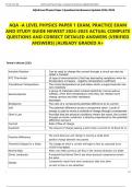 AQA -A LEVEL PHYSICS PAPER 1 EXAM&comma; PRACTICE EXAM  AND STUDY GUIDE NEWEST 2024-2025 ACTUAL COMPLETE  QUESTIONS AND CORRECT DETAILED ANSWERS &lpar;VERIFIED  ANSWERS&rpar; &vert;ALREADY GRADED A&plus; 