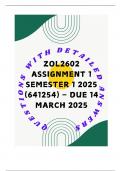 ZOL2602 ASSIGNMENT 1 SEMESTER 1 2025 &lpar;641254&rpar; &ndash; DUE 14 MARCH 2025