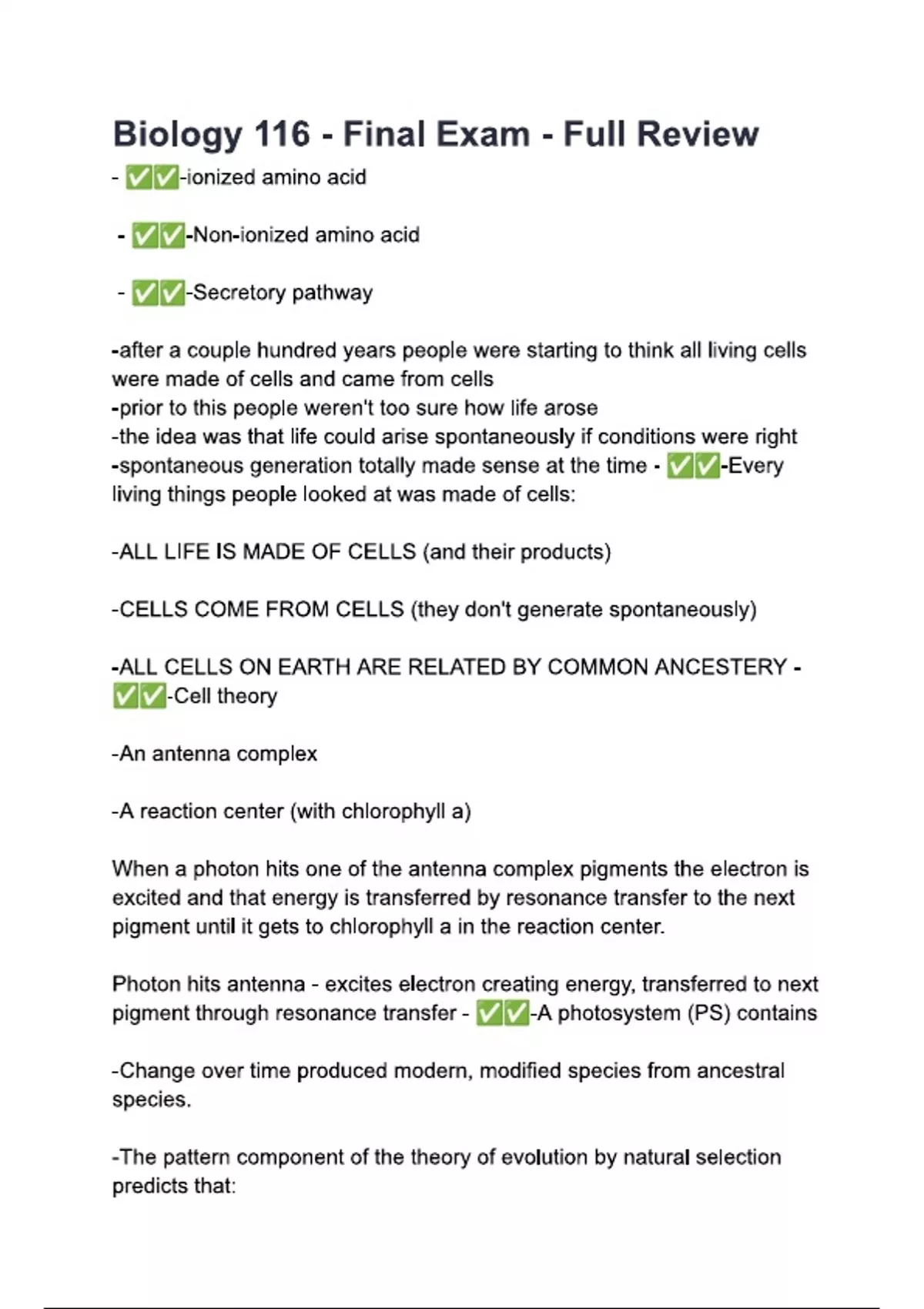 Biology 116 - Final Exam - Full Review Questions and Answers Solved 100 ...