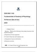 D203 &lpar;BIO 1100&rpar; Fundamentals of Anatomy & Physiology FA Review 2025 &lpar;Qns & Ans&rpar;&period;