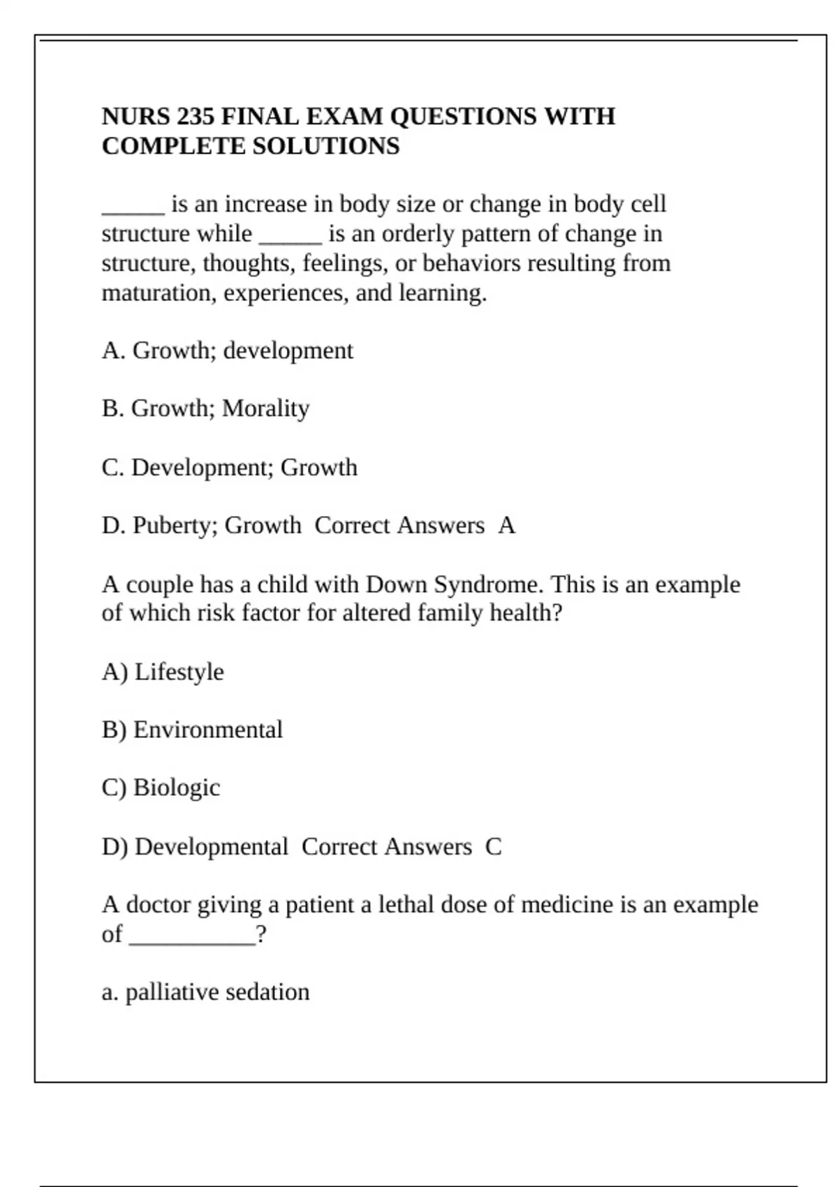 NURS 235 FINAL EXAM QUESTIONS WITH COMPLETE SOLUTIONS - NURS 235 ...