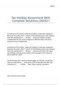 Tax Holiday Assignment With Complete Solutions &lpar;2025&rpar;&excl;&excl;