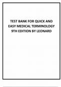 Test Bank for Quick & Easy Medical Terminology 9th Edition by Peggy C&period; Leonard