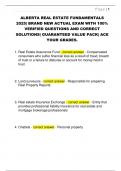 ALBERTA REAL ESTATE FUNDAMENTALS  2025&vert; BRAND NEW ACTUAL EXAM WITH 100&percnt;  VERIFIED QUESTIONS AND CORRECT  SOLUTIONS&vert; GUARANTEED VALUE PACK&vert; ACE  YOUR GRADES&period; 