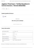 Algebra 1 Final Exam &sol; Verified Questions & Correct Answers &sol; Newest 2025&sol;2026