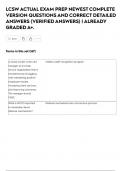 LCSW ACTUAL EXAM PREP NEWEST COMPLETE VERSION QUESTIONS AND CORRECT DETAILED ANSWERS &lpar;VERIFIED ANSWERS&rpar; &vert; ALREADY GRADED A&plus;&period;