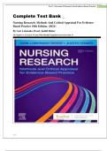 Complete Test Bank &lowbar; Nursing Research&colon; Methods And Critical Appraisal For Evidence-Based Practice 10th Edition&comma; &lpar;2021&rpar; By Geri Lobiondo-Wood&comma; Judith Haber All Chapters 1-21&vert; Latest Version With Detailed Explained Answers&vert; Grade A&plus;