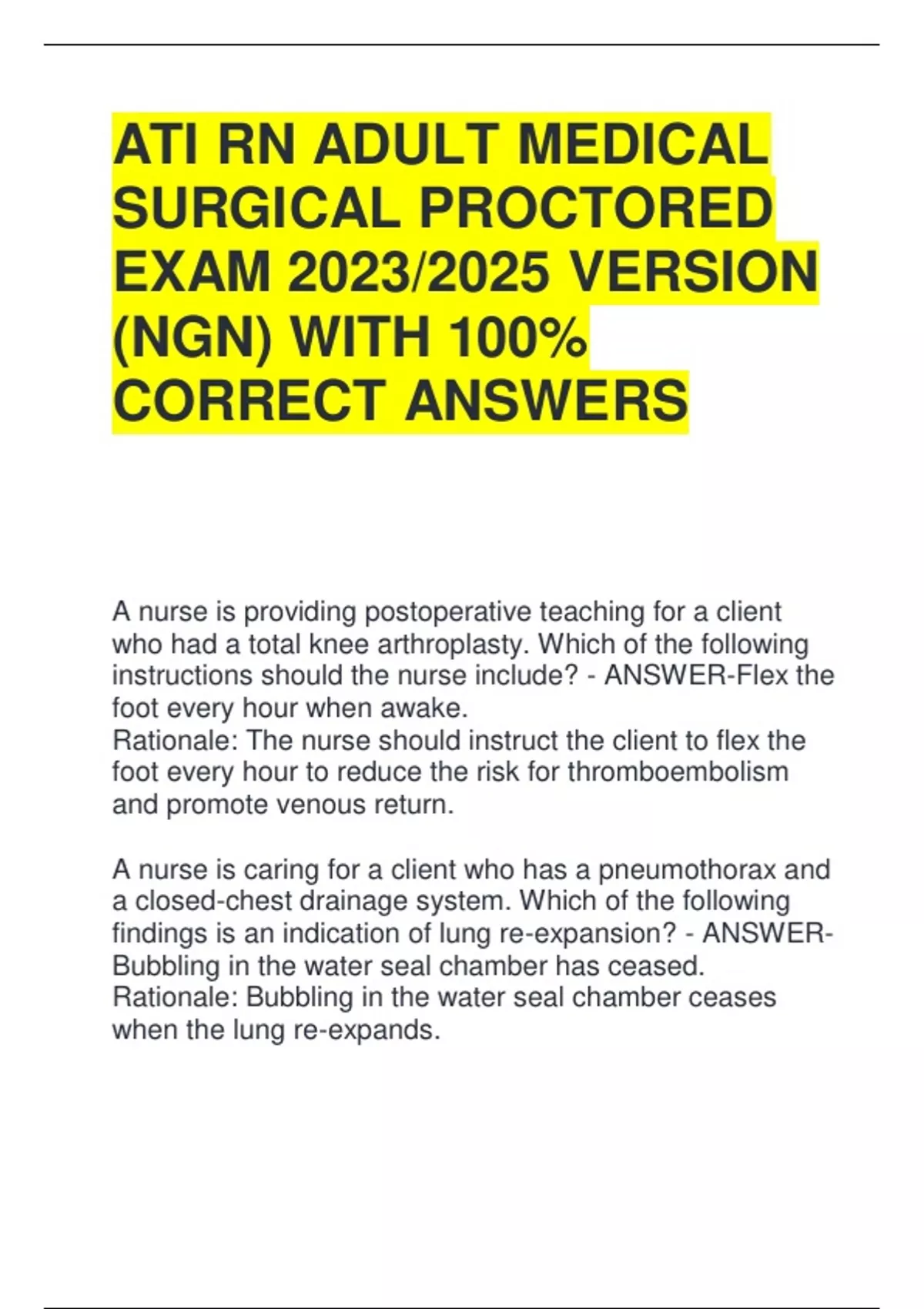 ATI RN ADULT MEDICAL SURGICAL PROCTORED EXAM 2023/2025 VERSION (NGN ...