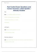   Pest Control Exam Questions and  Correct Answers&sol; Latest Update &sol;  Already Graded 