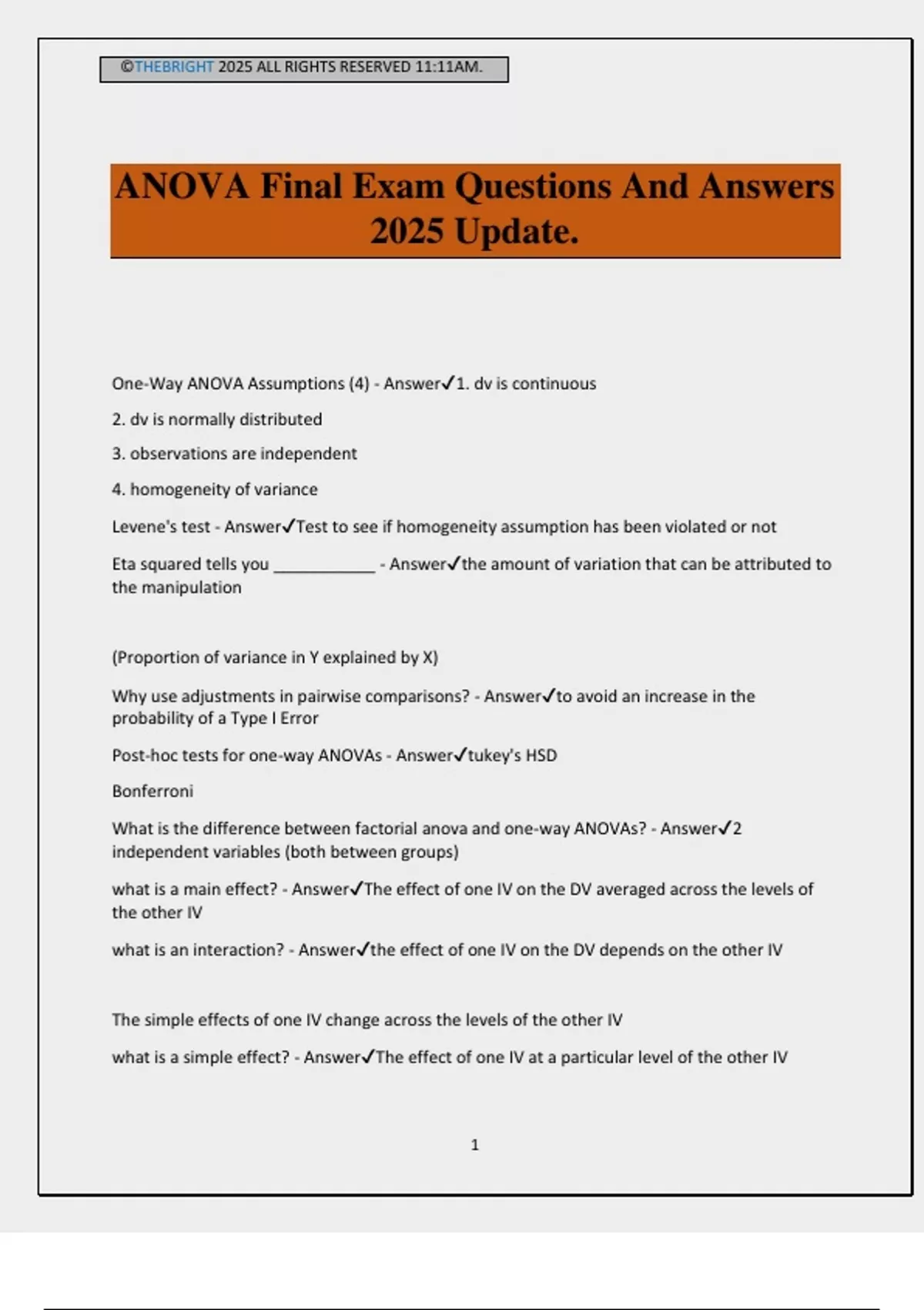 ANOVA Final Exam Questions And Answers 2025 Update. - ANOVA - Stuvia US