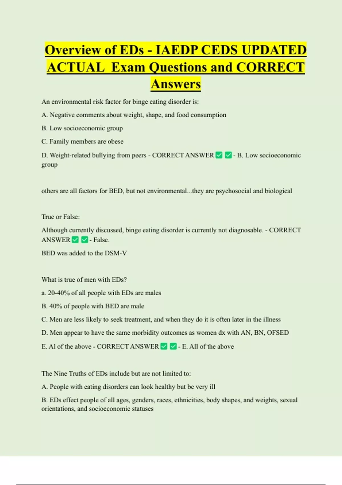 IAEDP Bundled Exam Questions WITH CORRECT Answers - Stuvia US
