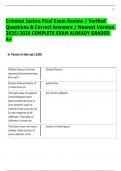 Criminal Justice Final Exam Review / Verified  Questions & Correct Answers / Newest Version   2025/2026 COMPLETE EXAM ALREADY GRADED  A+ 