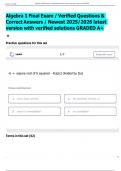 Algebra 1 Final Exam &sol; Verified Questions &  Correct Answers &sol; Newest 2025&sol;2026 latest  version with verified solutions GRADED A&plus;