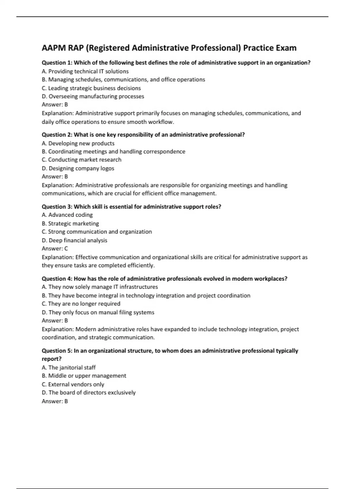 AAPM RAP (Registered Administrative Professional) Practice Exam ...
