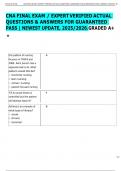 CNA FINAL EXAM &sol; EXPERT VERIFIED ACTUAL  QUESTIONS & ANSWERS FOR GUARANTEED  PASS &vert; NEWEST UPDATE&comma; 2025&sol;2026&period;GRADED A&plus;  