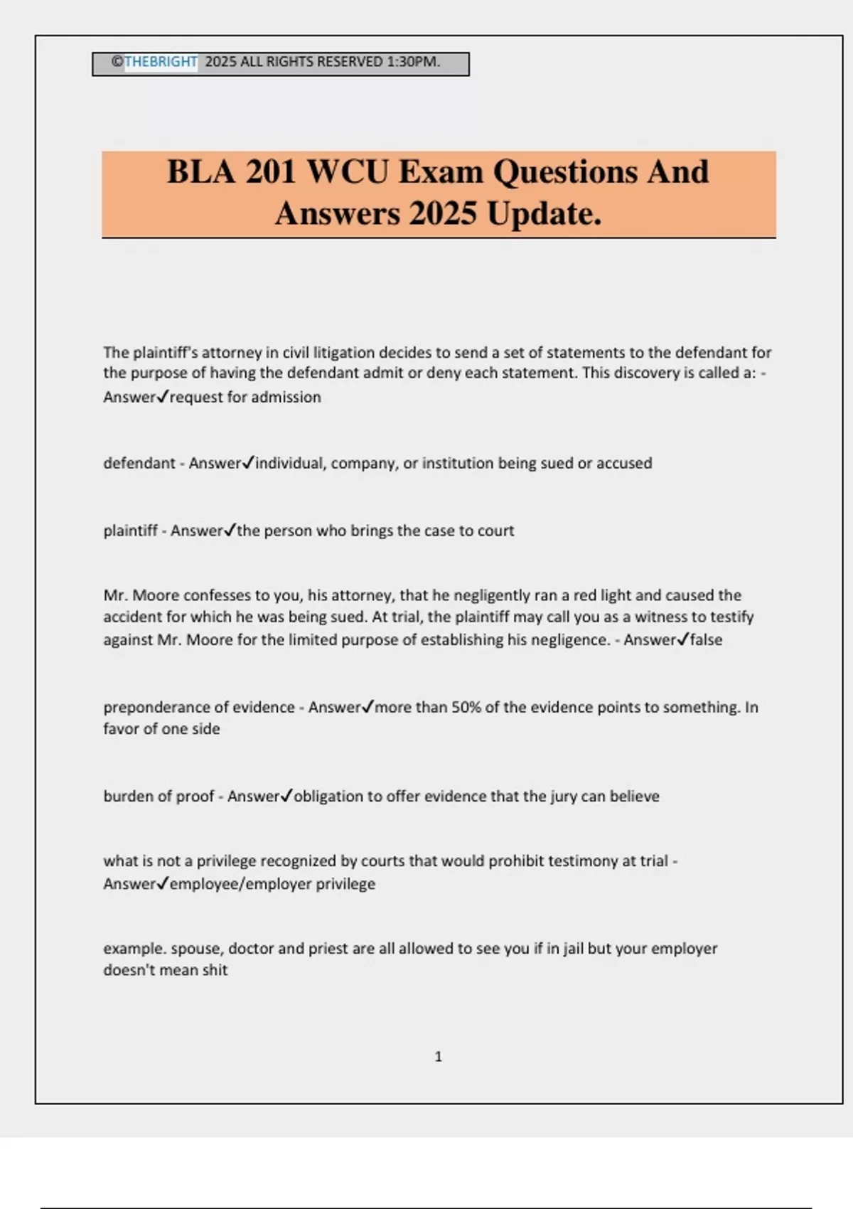 BLA 201 WCU Exam Questions And Answers 2025 Update. - BLA 201 - Stuvia US