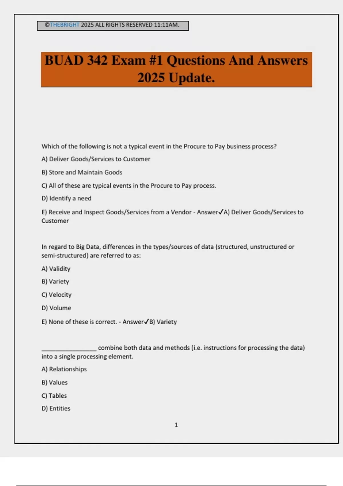 Buad 342 Exam 1 Questions And Answers 2025 Update Buad 342 Stuvia Us