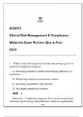 BUS532 Ethical Risk Mgt & Compliance &lpar;EU&rpar; Midterms Exam Review 2025 &lpar;Qns & Ans