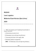 BUS443 Lean Logistics &lpar;EU&rpar; Midterms Exam Review 2025 &lpar;Qns & Ans&rpar;