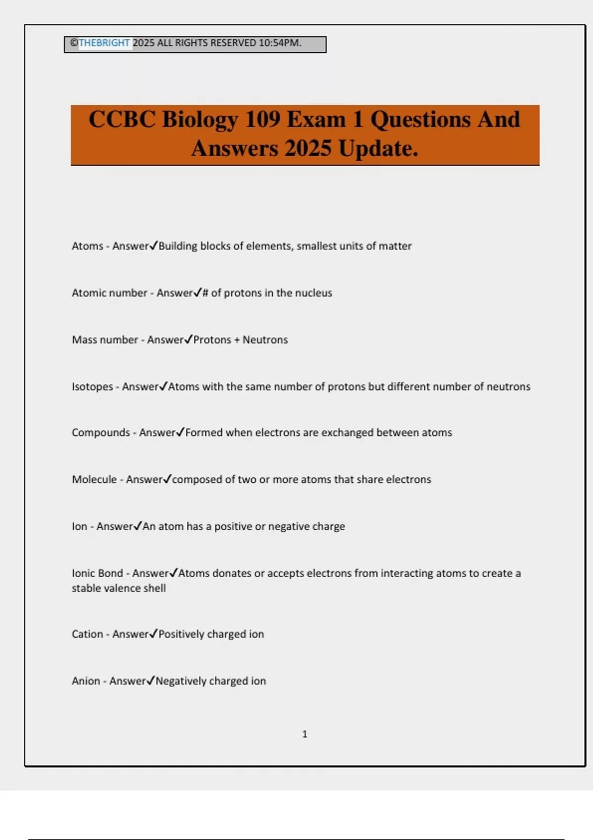 CCBC Biology 109 Exam 1 Questions And Answers 2025 Update - CCBC ...