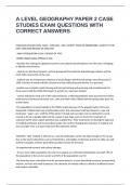 A LEVEL GEOGRAPHY PAPER 2 CASE STUDIES EXAM QUESTIONS WITH CORRECT ANSWERS