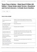Texas Class A Barber - State Board Written 6th Edition &sol; Study Guide Latest Version &sol;Questions and Correct Answers &sol; A Grade Score Solution&period;