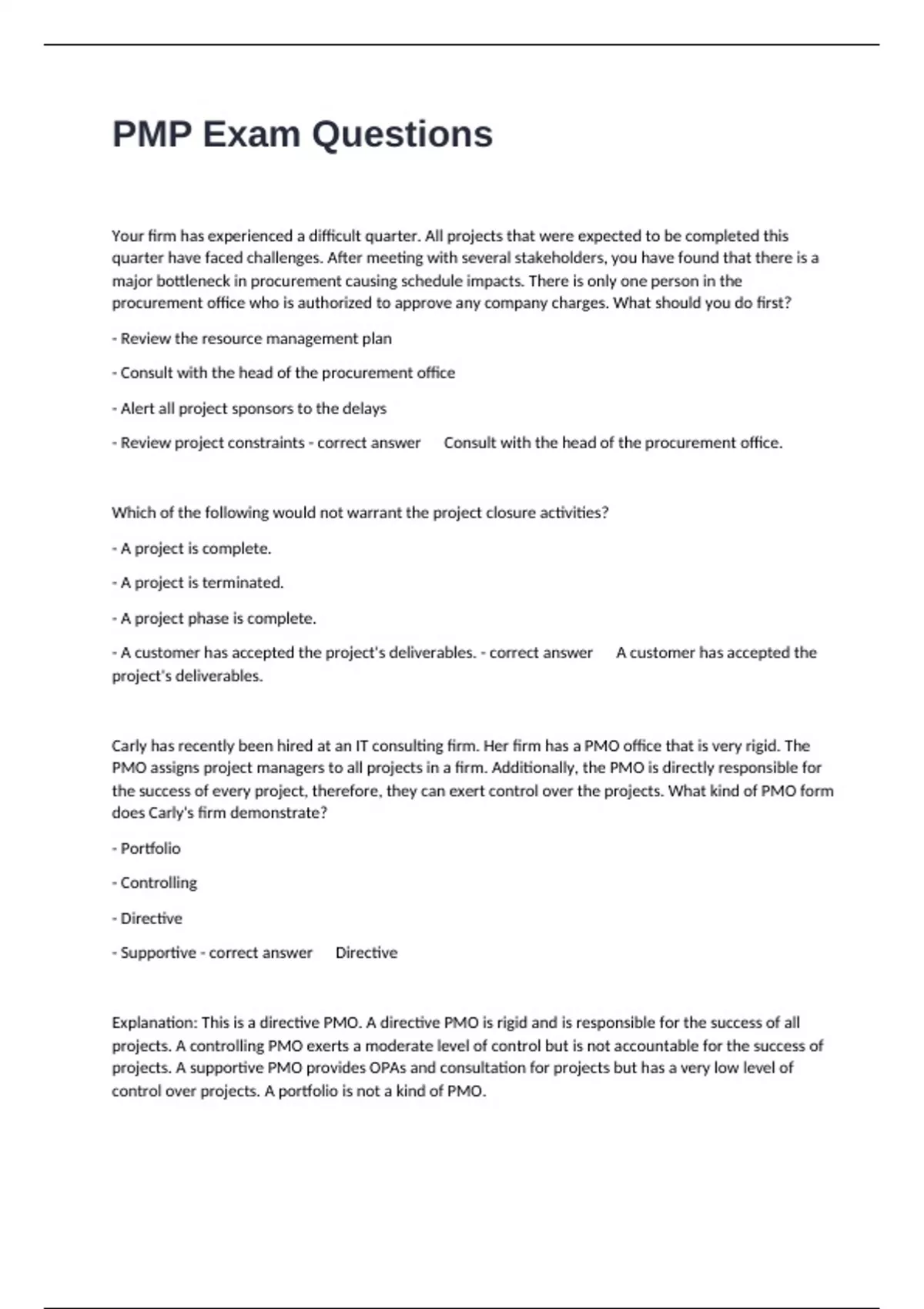 PMP Exam Questions With Correct Detailed Correct Answers Cover All ...