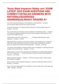 Texas State Inspector Safety cert&period; EXAM LATEST 2025 EXAM QUESTIONS AND CORRECT DETAILED ANSWERS WITH RATIONALES&lpar;VERIFIED ANSWERS&rpar;&vert;ALREADY GRADED A&plus;