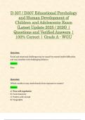 D 307 &sol; D307 Educational Psychology and Human Development of Children and Adolescents Exam &lpar;Latest Update 2025 &sol; 2026&rpar; &vert; Questions and Verified Answers &vert; 100&percnt; Correct &vert; Grade A - WGU