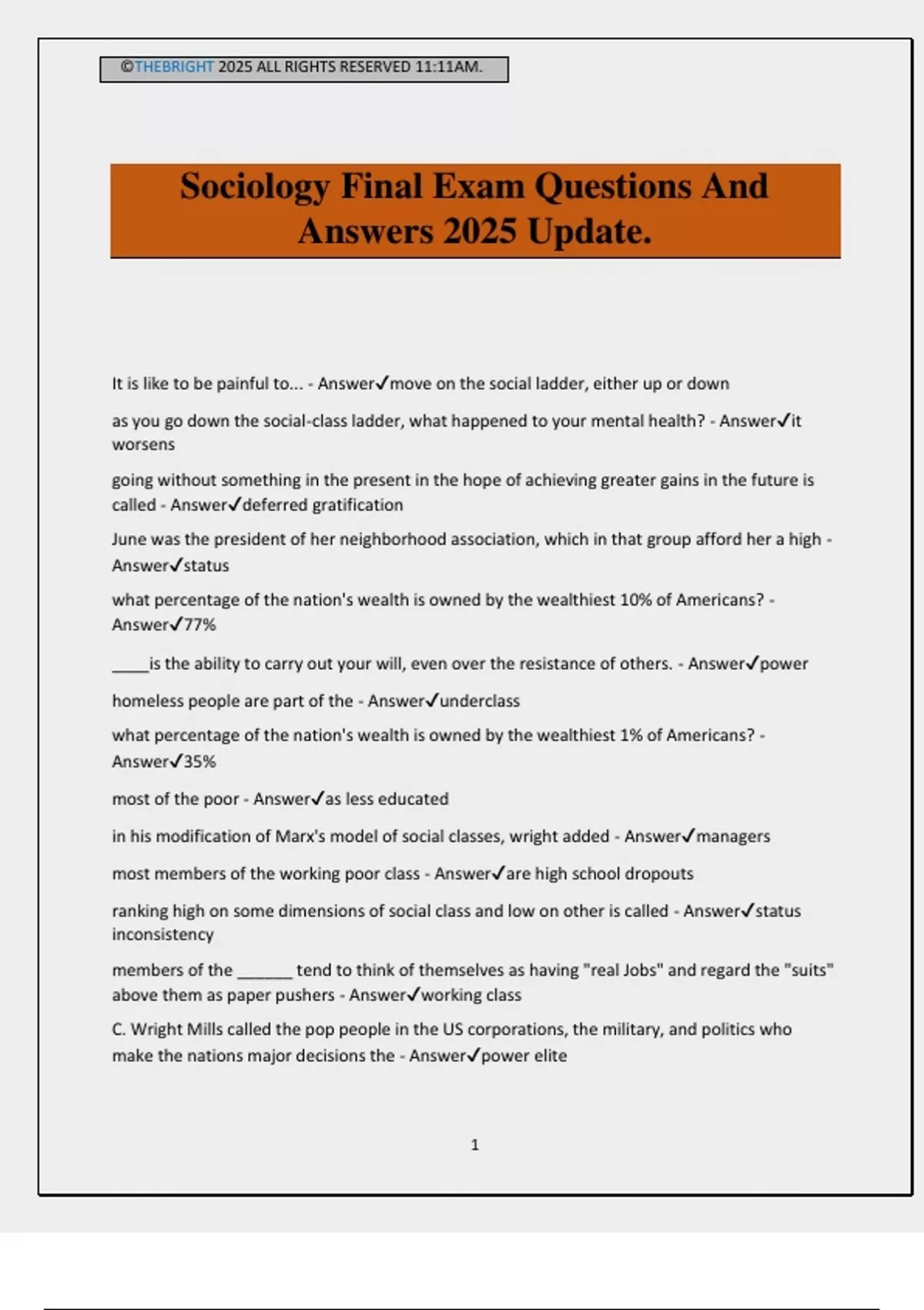 Sociology Final Exam Questions And Answers 2025 Update. - Sociology ...