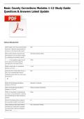 Basic County Corrections Modules 1-12 Study Guide Questions & Answers Latest Update