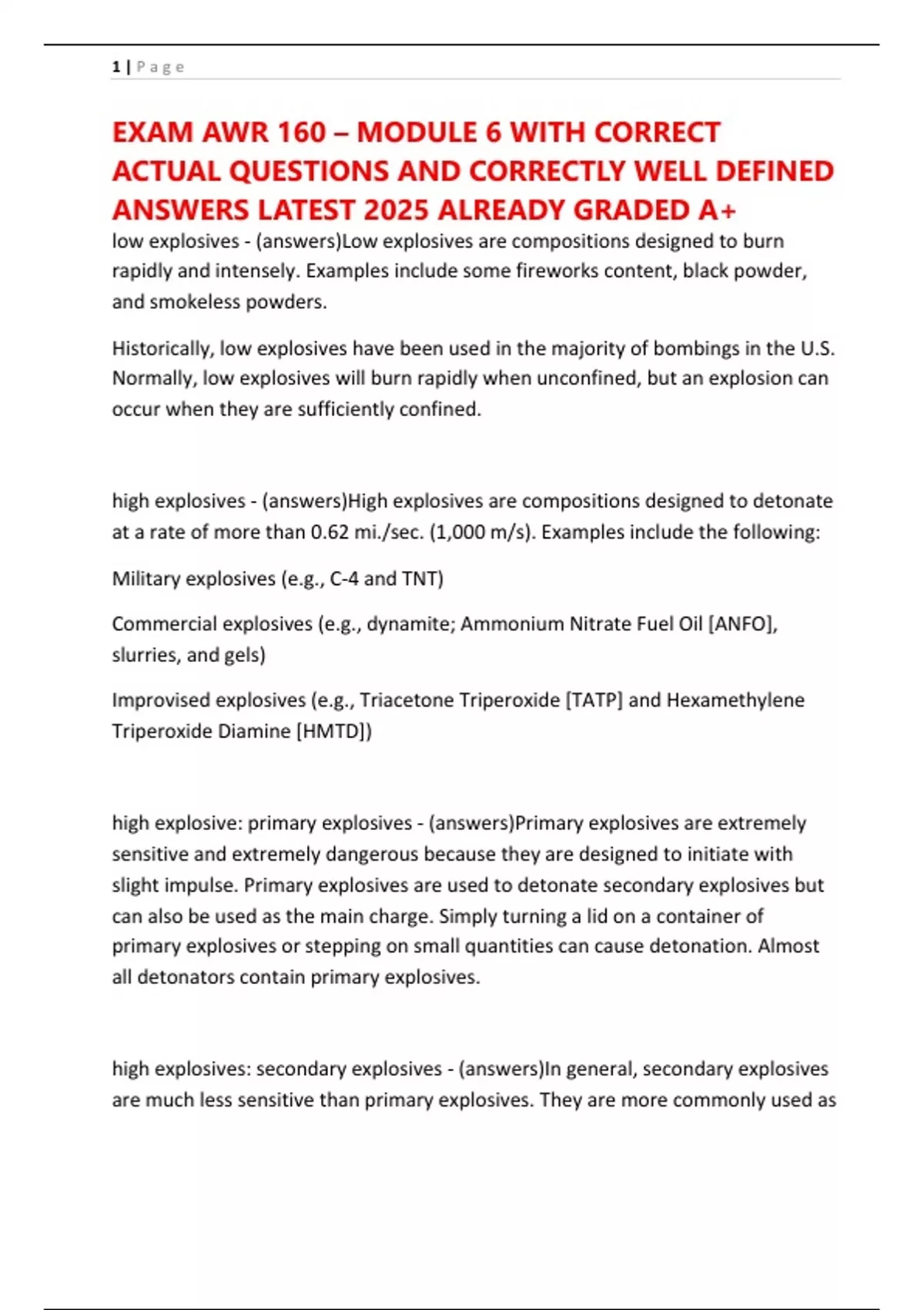 EXAM AWR 160 – MODULE 6 WITH CORRECT ACTUAL QUESTIONS AND CORRECTLY ...