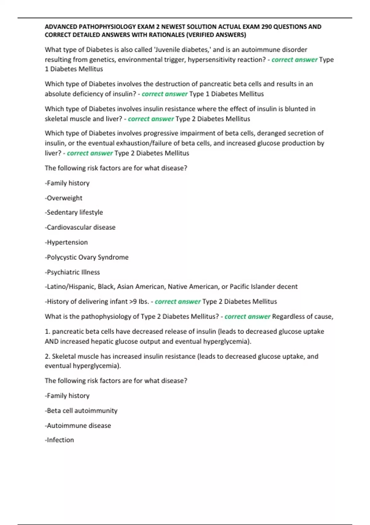 ADVANCED PATHOPHYSIOLOGY EXAM 2 NEWEST SOLUTION ACTUAL EXAM 290 ...