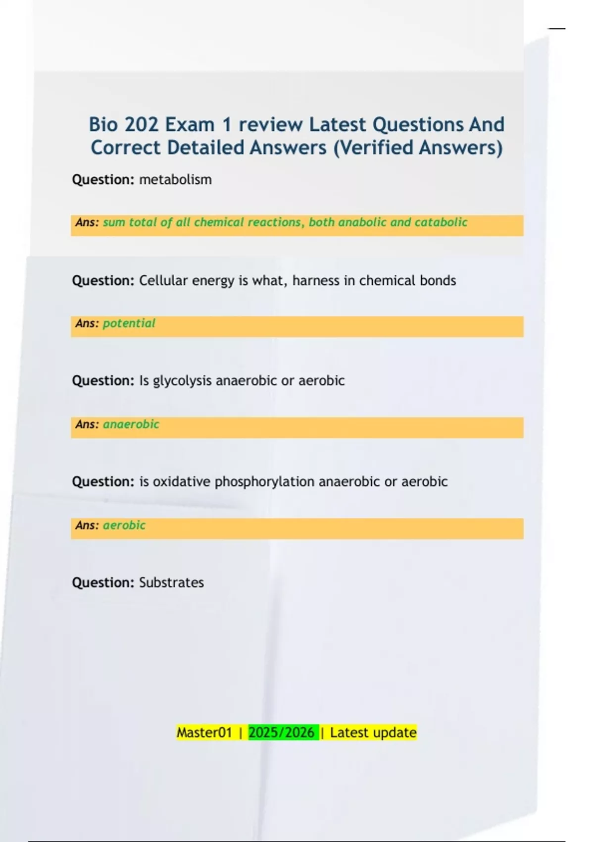 Bio 202 Exam 1 Review Latest Questions And Correct Detailed Answers