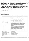 ORNAMENTAL&sol;TURF PESTICIDE APPLICATOR'S LICENSE EXAM STUDY GUIDE &sol; EXPERT VERIFIED ACTUAL QUESTIONS & ANSWERS FOR GUARANTEED PASS &vert; NEWEST UPDATE&comma;