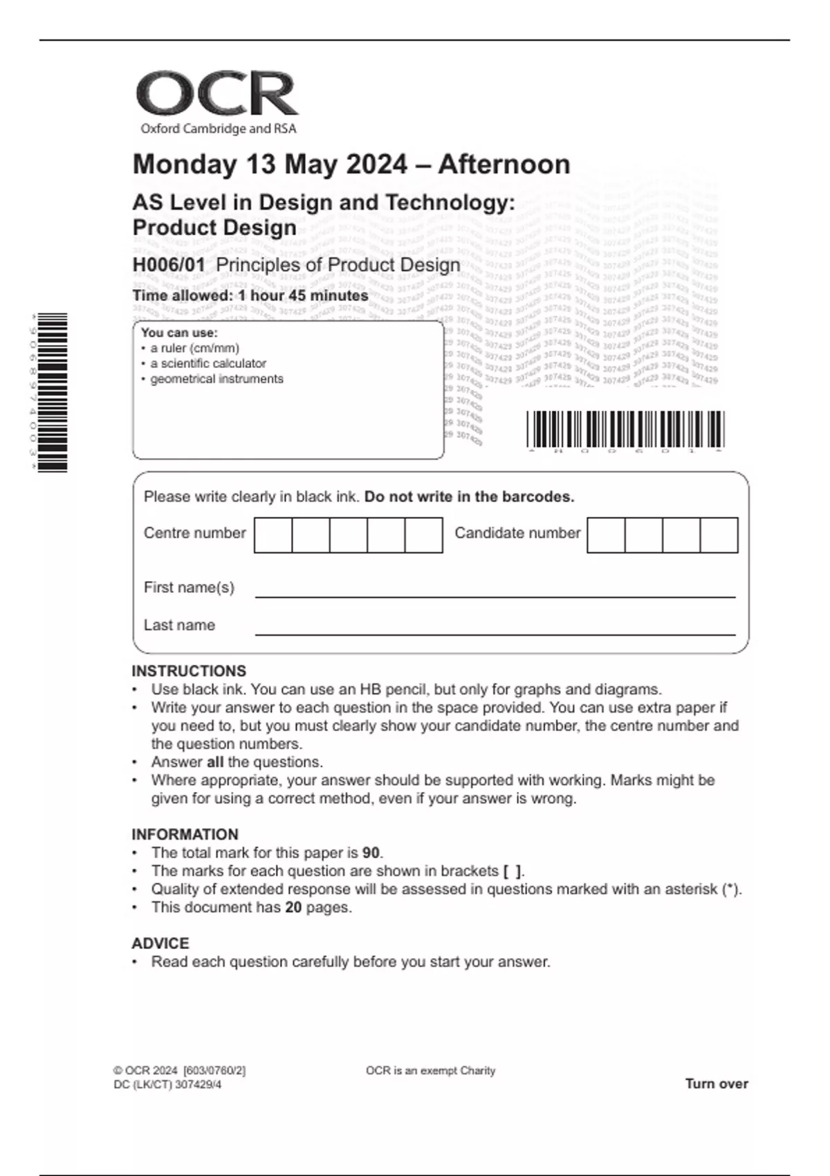 OCR GCE Design and Technology H006_01 Principles of product design AS ...