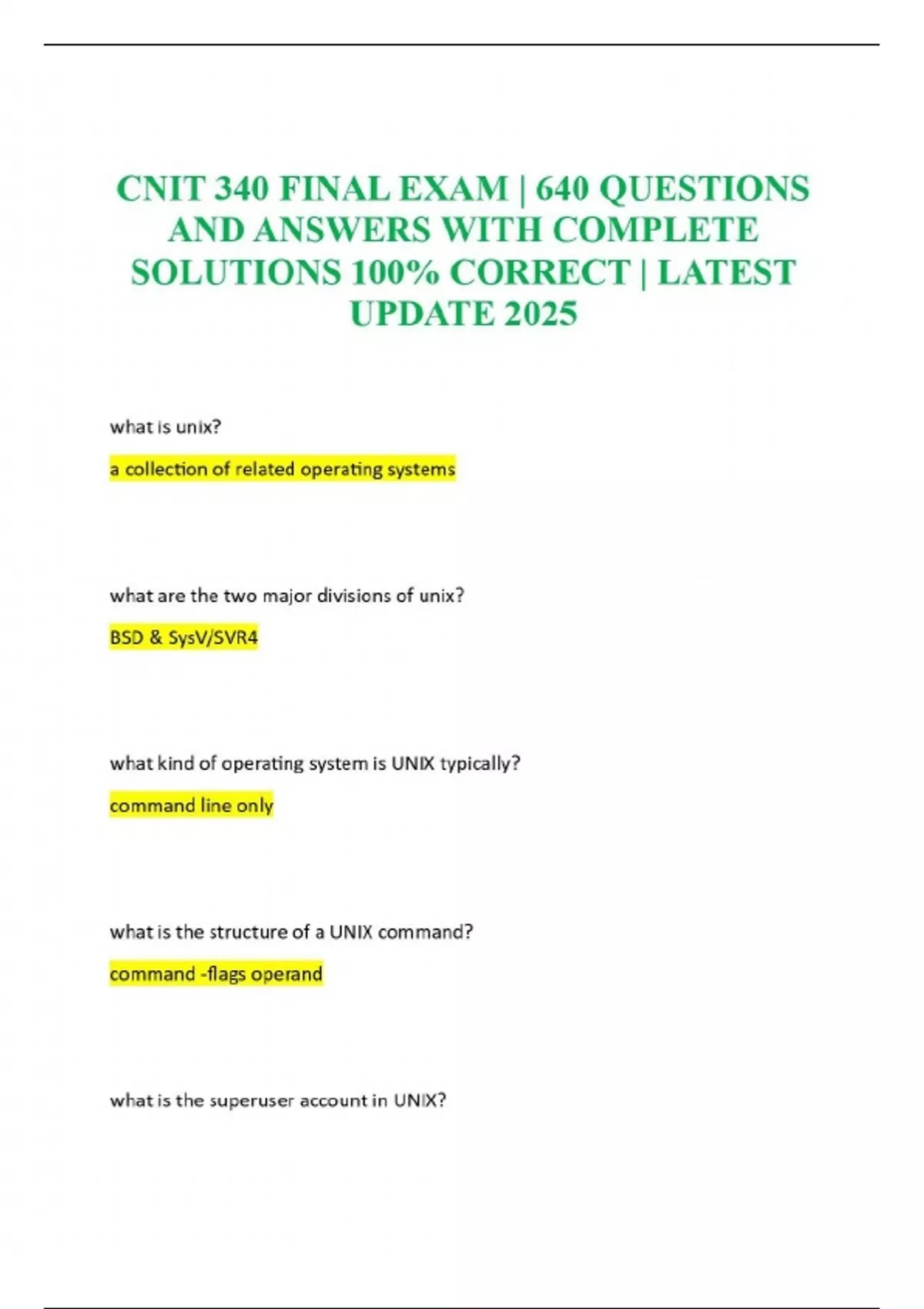 CNIT 340 FINAL EXAM | 640 QUESTIONS AND ANSWERS WITH COMPLETE SOLUTIONS ...
