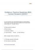 Evidence Practice Questions With Correct Answers &lpar;2025&rpar;&excl;&excl;